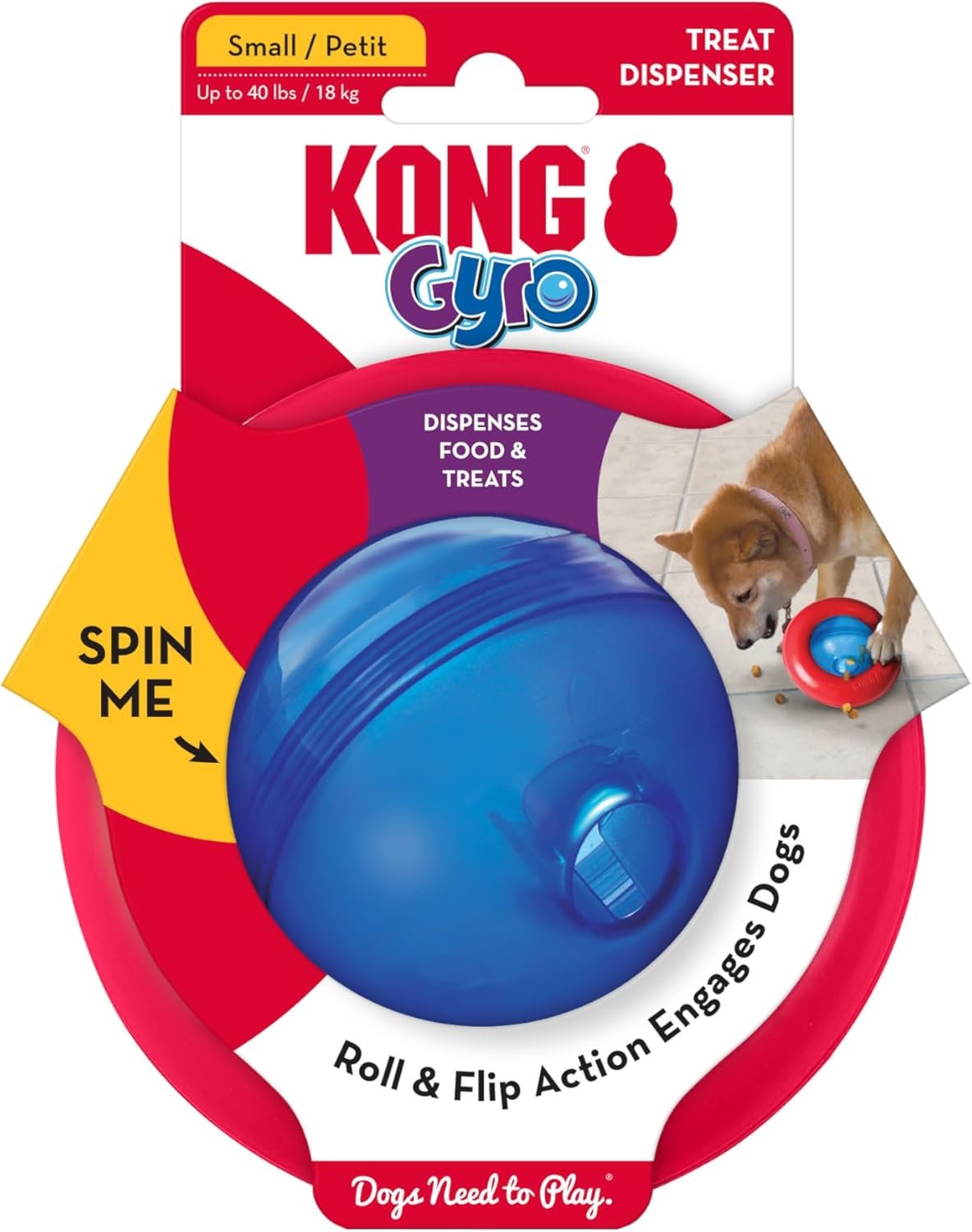 KONG Gyro – Interactive Dog Toy for Treat Dispensing – Dog Slow Feeder for Healthy Eating – for Small Dogs