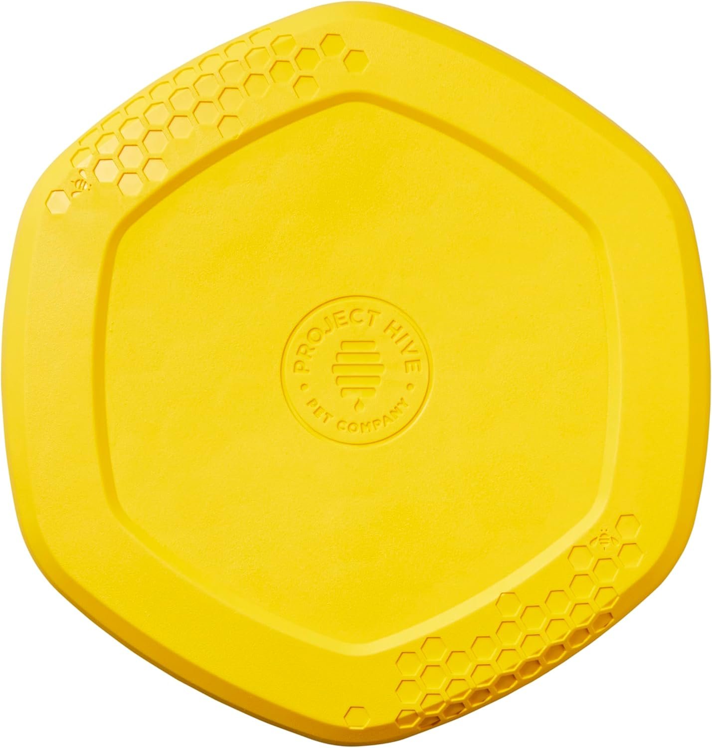 PROJECT HIVE ·PET COMPANY· Dog disc – Great for Fetch – Includes a Lick mat on Back – Floats in Water, Smooth Glide – Made in The USA (Unscented Yellow)