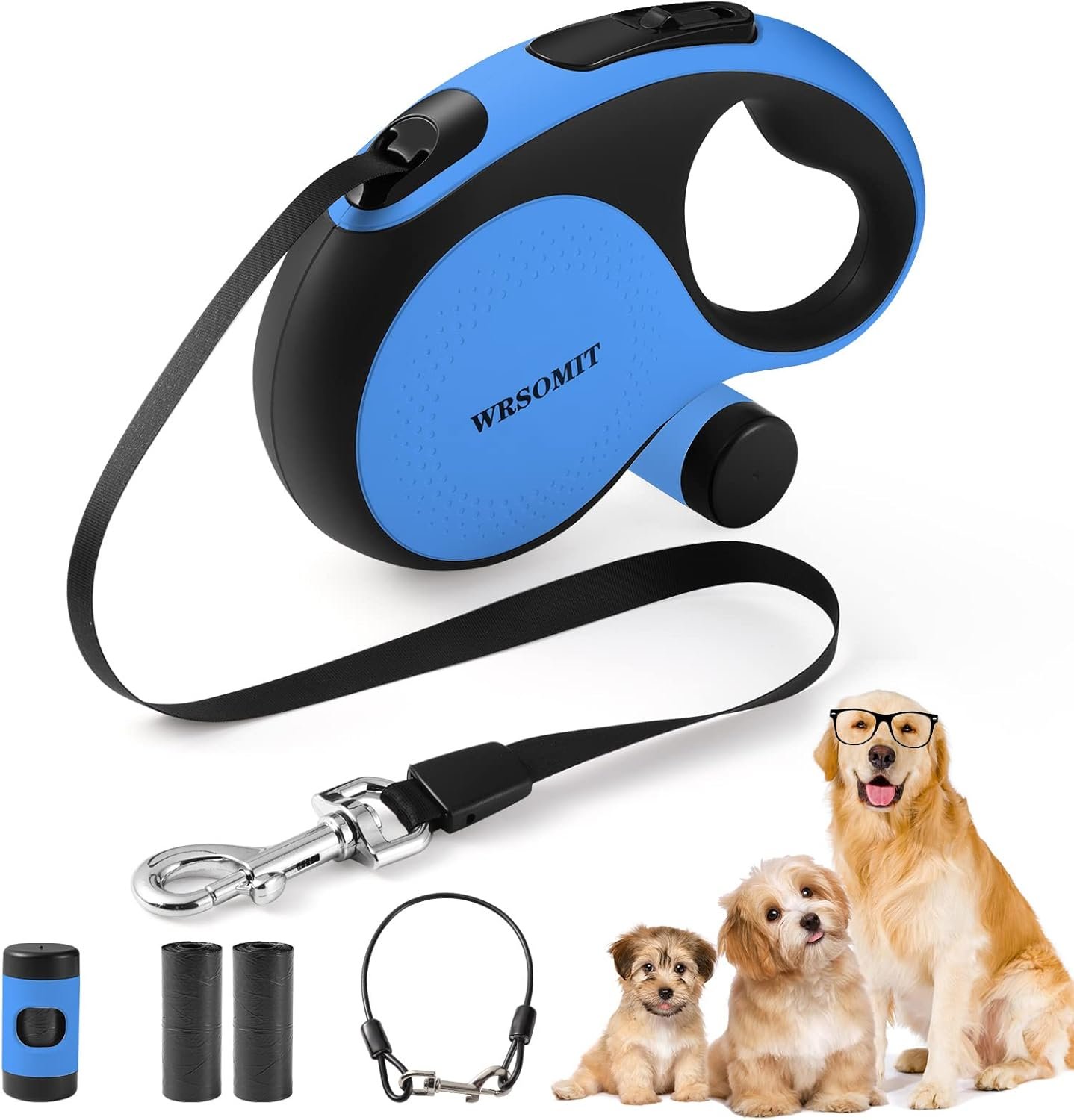 Retractable Dog Leash with Chew Proof Cable, 26Ft Heavy Duty Dog Leash for Medium Large Dogs up to 110lbs, 360° No Tangle, One-Handed Brake (Blue, Large – 26ft)
