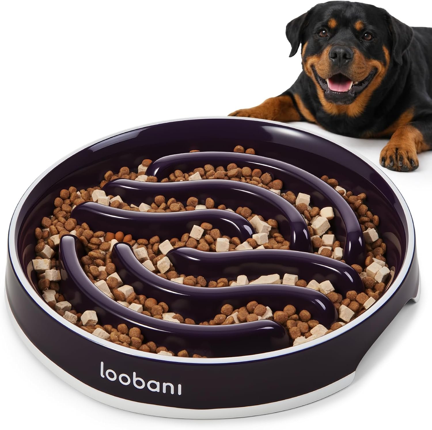 LOOBANI Ceramic Slow Feeder Dog Bowls – 4.5 Cups Slow Feeder Dog Bowls for Large Giant Dogs, Slow Feeding Easy-Grip Handles, Perfect for Fast Eaters Saint Bernards & Mastiffs (XL, Purple)