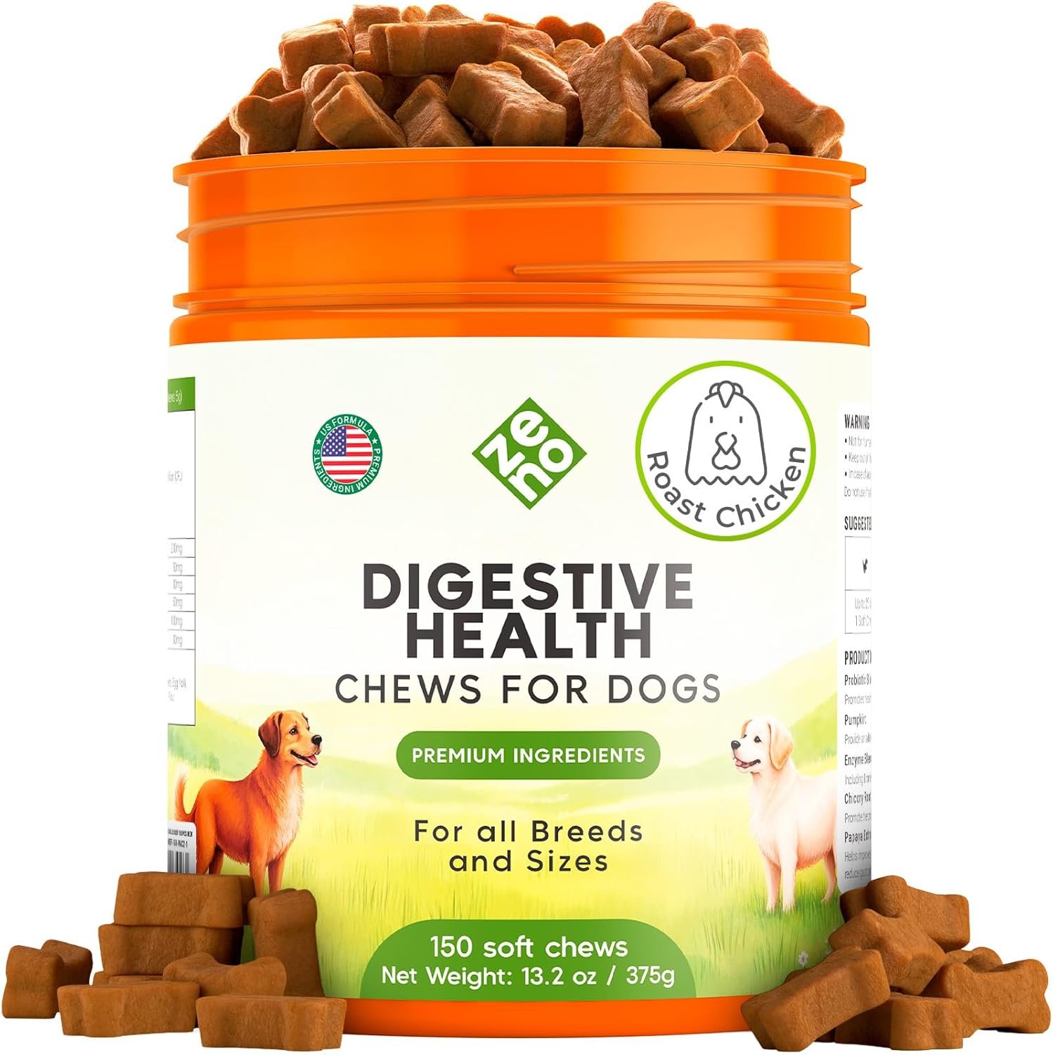 ZENO Probiotics for Dogs Chews 150Pcs – Digestive, Gut Health & Diarrhea Support – Chews for Dogs – US Formula with Probiotics, Enzymes & Natural Ingredients – Roast Chicken