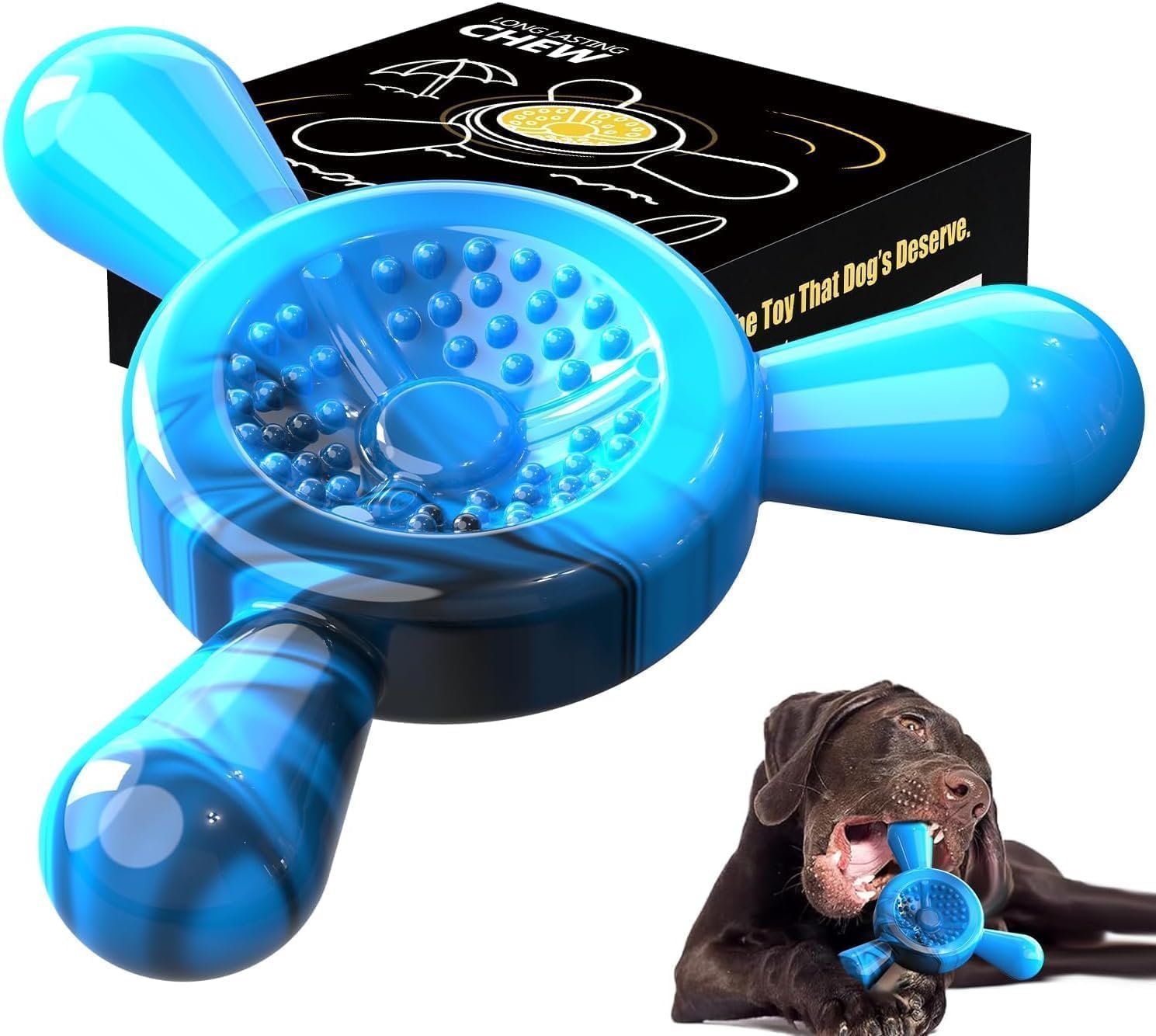 Dog Chew Toy for Aggressive Chewers – Tough Nylon Dog Toy for Teething Small Breeds, Durable Puppy Bone for Teeth Cleaning & Boredom Relief, Ideal Dog Birthday Gift,Ocean Blue