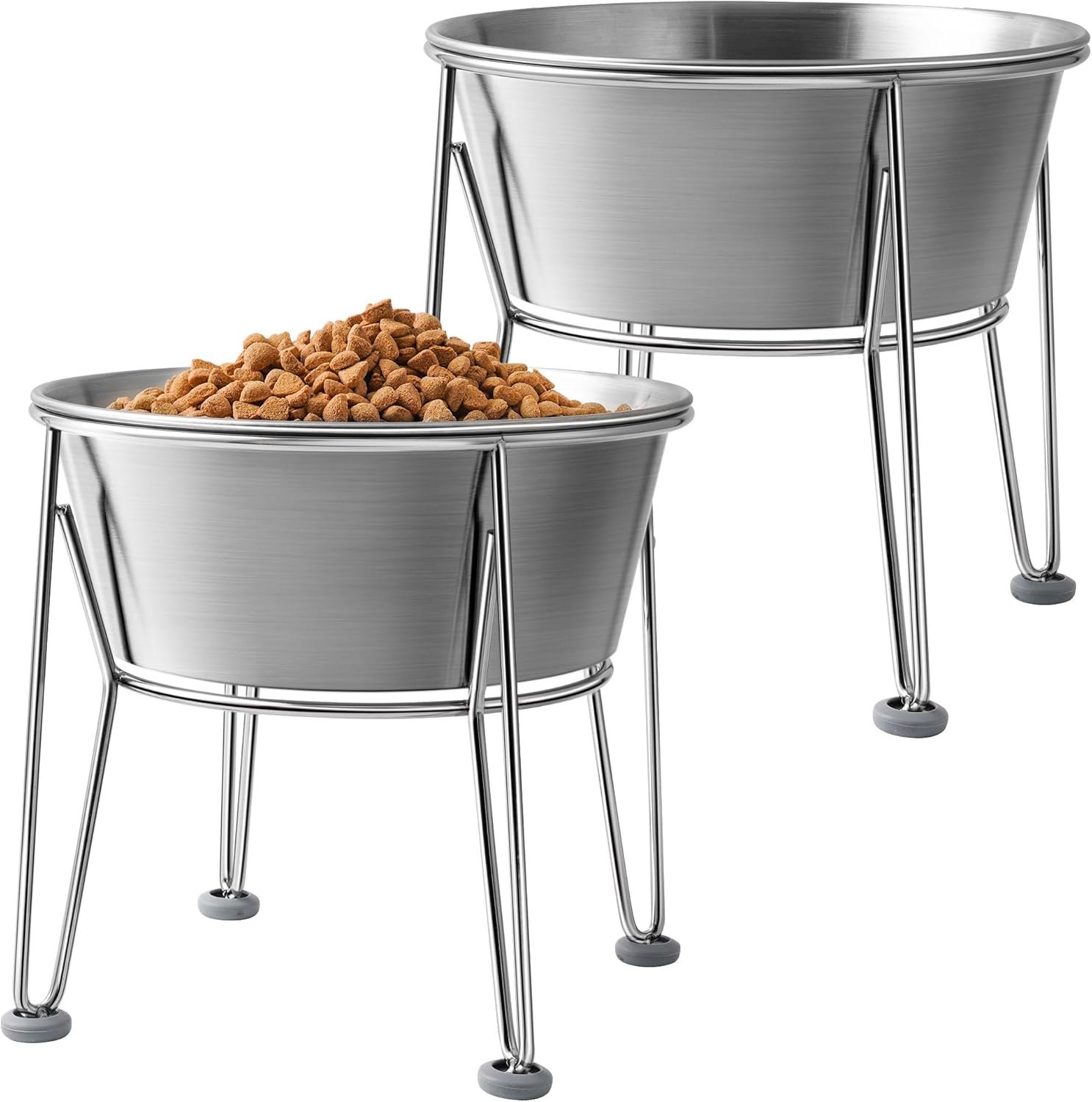 Elevated Dog Bowls for Medium&Small Dogs – Stainless Steel 48oz/6 Cups Raised Feeder with Non-Slip Base, Dual Food & Water Bowls 2-Pack