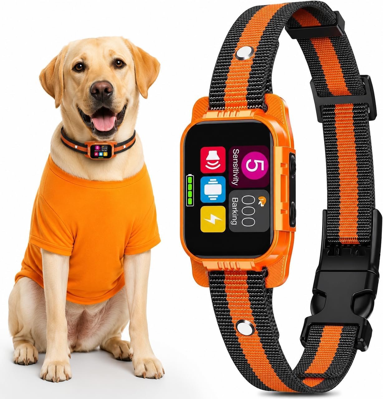 Smart Dog Bark Collar – Anti Barking Device for Large Medium Small Dogs, Stop Excessive Barking & Aggression Behavior, with 5 Modes & 5 Sensitivity, IP67 Waterproof for Indoor/Outdoor Use, Orange