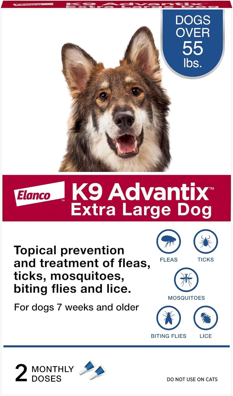 K9 Advantix Flea, Tick & Mosquito Prevention for Dogs Over 55 lbs. | Flea Drops for Extra Large Dogs | Apply Monthly | 2 Treatments