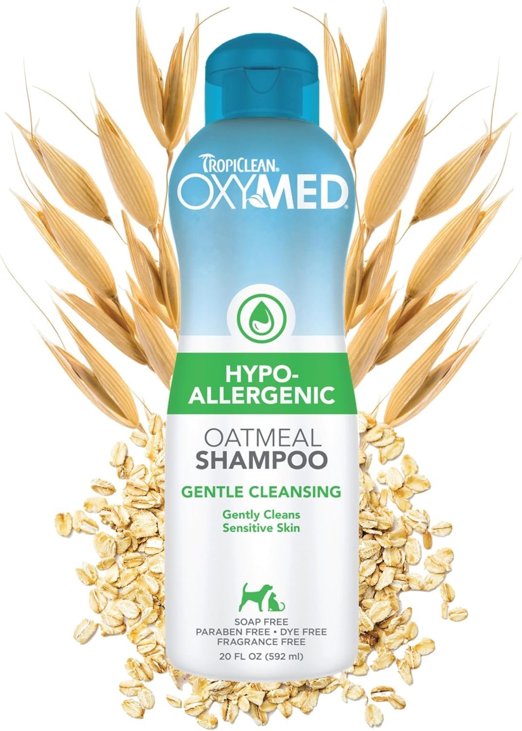 TropiClean OxyMed Hypoallergenic Dog Shampoo for Allergies and Itching, Skin Soothing Shampoo for Pets with Sensitive Skin, Tearless, Cat Safe, 20oz.