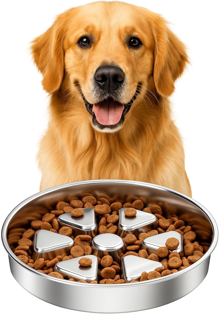Kactoily 304 Stainless Steel Slow Feeder Dog Bowl, 2.5 Cups Non-Slip Pet Bowl, Raised Design for Slow Eating & Digestive Health – Perfect for Medium Large Dogs