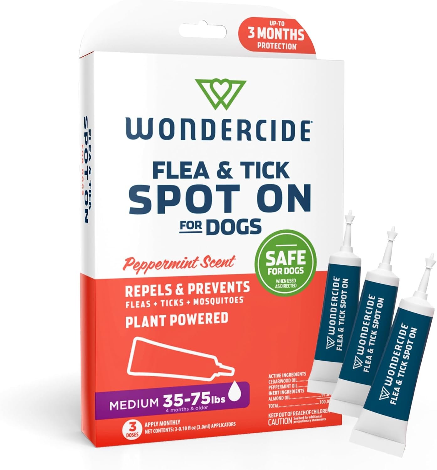 Wondercide – Flea & Tick Dog Spot On – Flea, Tick, and Mosquito Repellent, Prevention for Dogs with Natural Essential Oils – Up to 3 Months Protection – Medium 3 Tubes of 0.10 oz