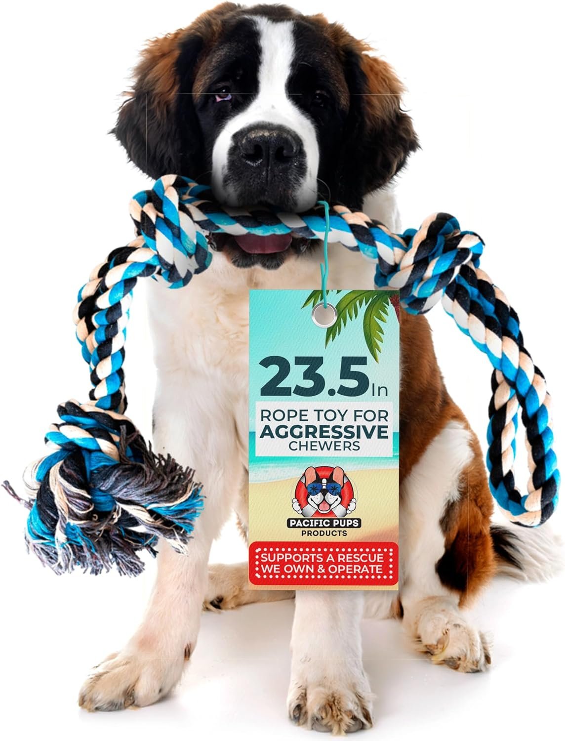 Pacific Pups Products Large Dog Rope Toy for Large Dogs – 23.5″ Dog Tug of War Toy – Durable Big Pull Rope for Aggressive Chewers & Teething Puppies