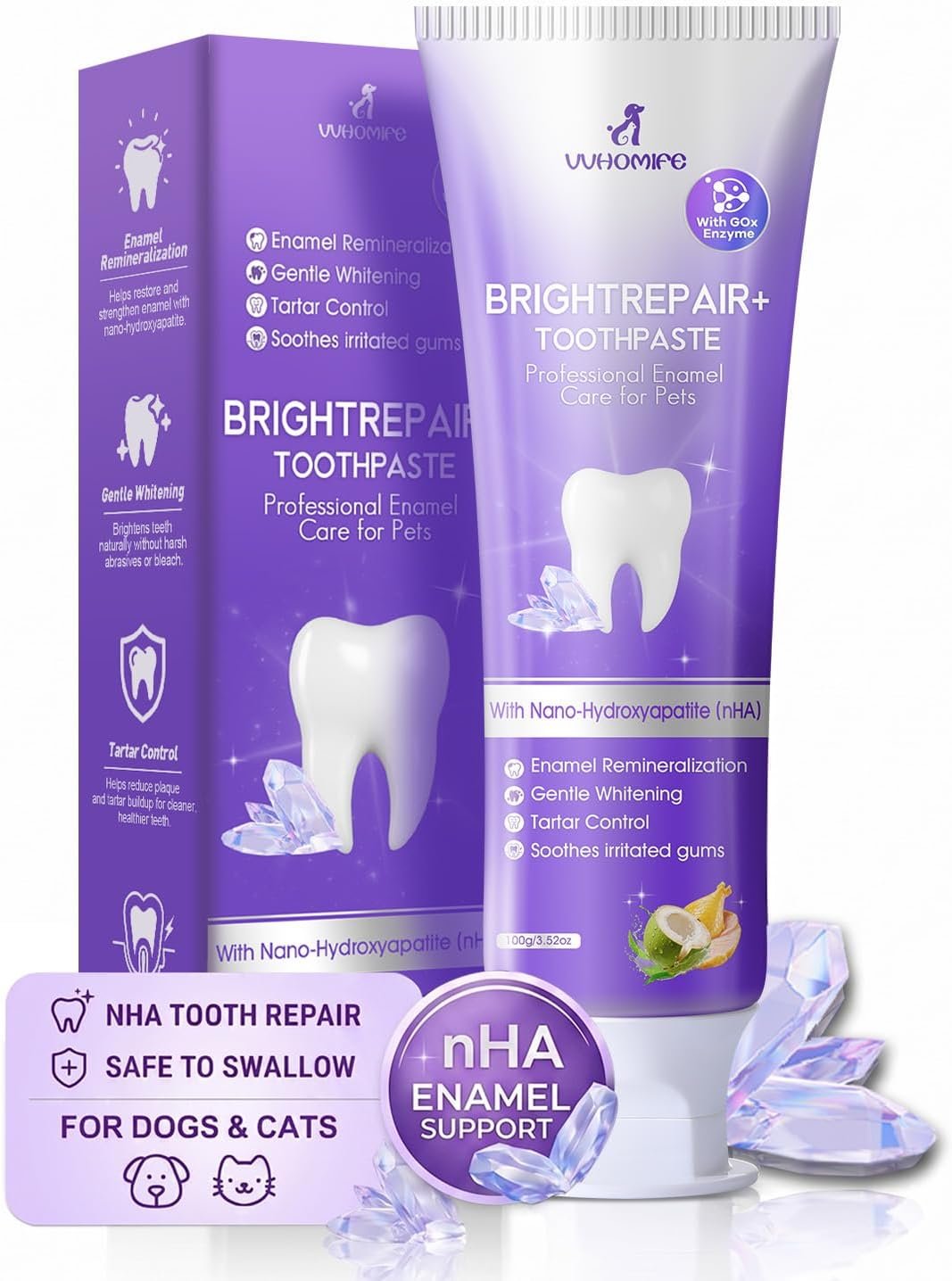 6% nHA Dual-Enzyme Pet Toothpaste for Dogs & Cats, Sensitive Teeth, 3.52oz | Gentle Enamel Care. Gum Comfort. Smooth Brushing Feel. Daily Fresh Breath Support.