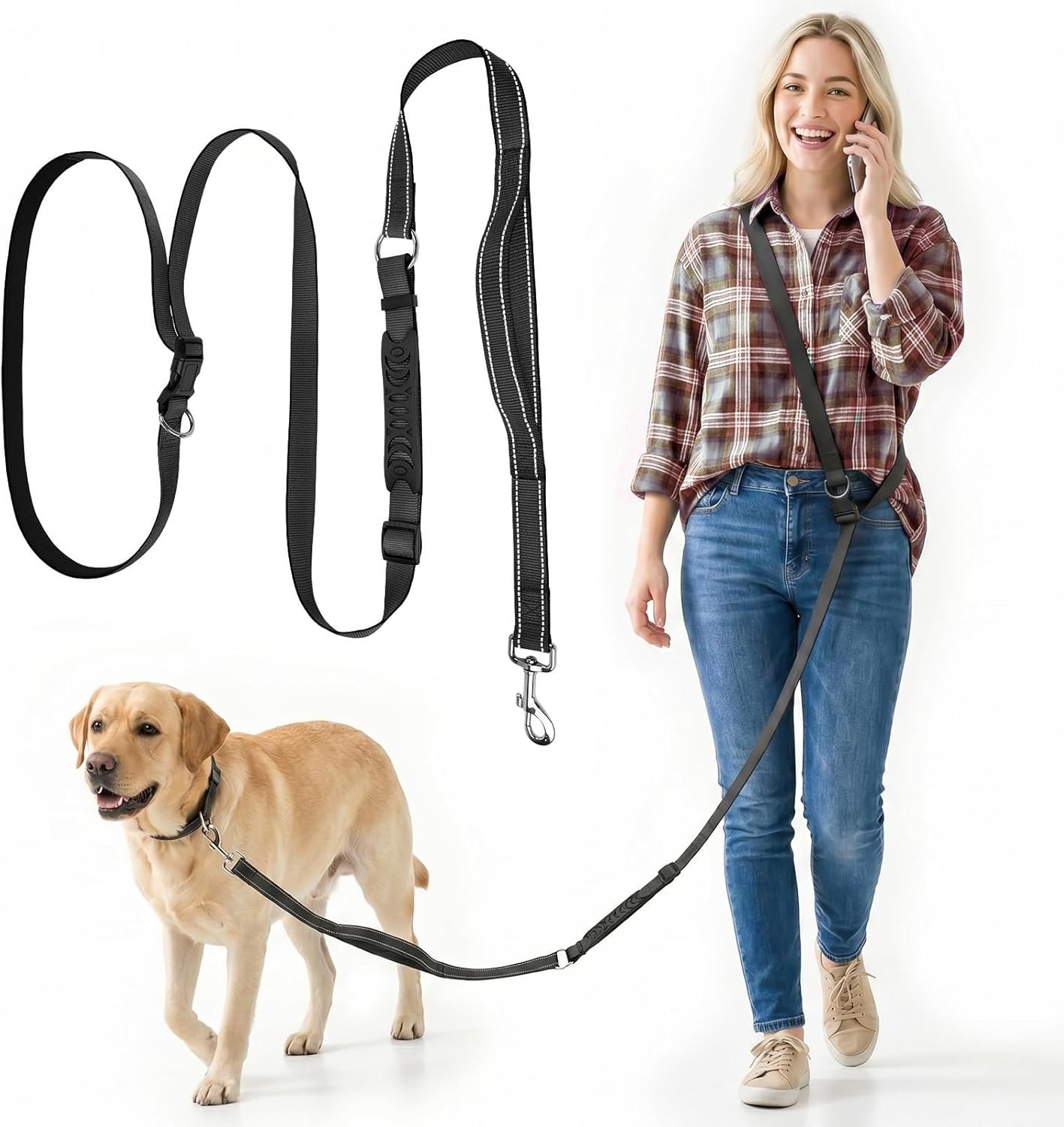 XiaZ Hands Free Dog Leash,Versatile Hands Free Leash,5.9-7.9 FT Waist Belt with Double Handles for Small Medium and Large Dogs Walking, Running and Jogging, Black