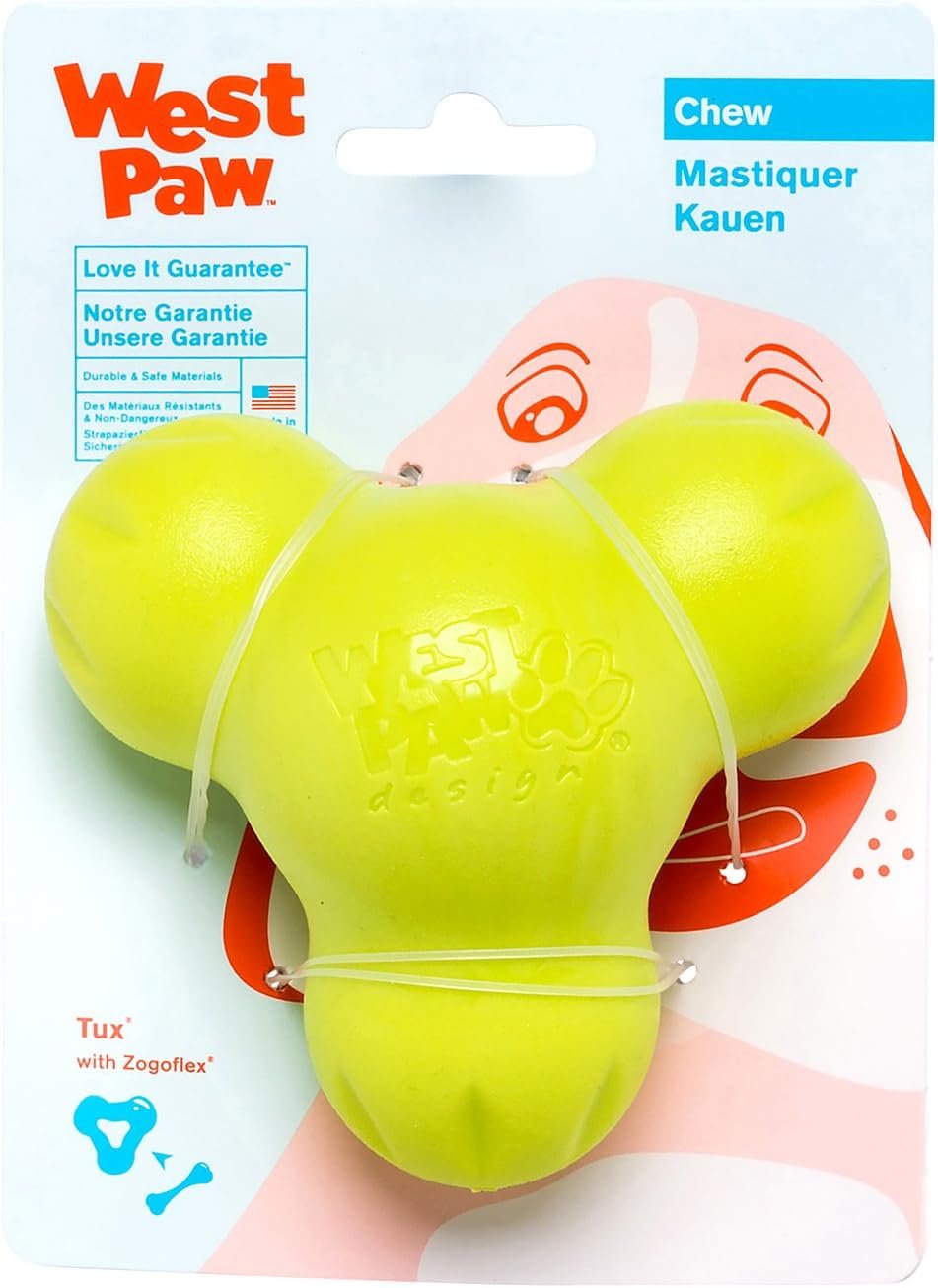 WEST PAW Zogoflex Tux Treat Dispensing Dog Chew Toy – Interactive Chewing Toy for Dogs – Dog Games for Aggressive Chewers, Fetch, Catch – Holds Kibble, Treats, Large 5″, Granny Smith