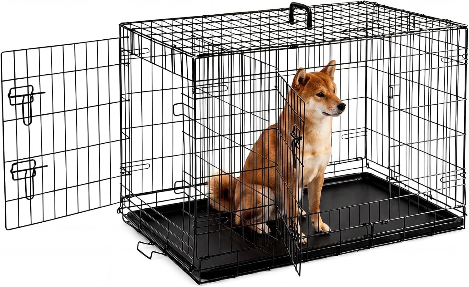Dog Crate – Medium 36 Inch Double Door Portable Dog Cage, Metal Wire Pet Kennel with Secure Lock, Leak-Proof Pan Tray, Foldable Design for Dogs Pets Indoor Training and Outdoor Travel