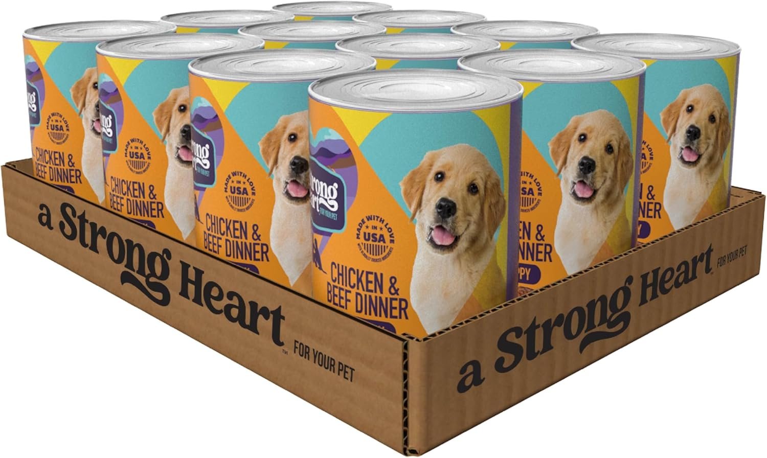 A Strong Heart Puppy Wet Dog Food, Chicken & Beef Dinner — 13.2 oz Cans (Pack of 12), Complete & Balanced Puppy Formula, Made in USA