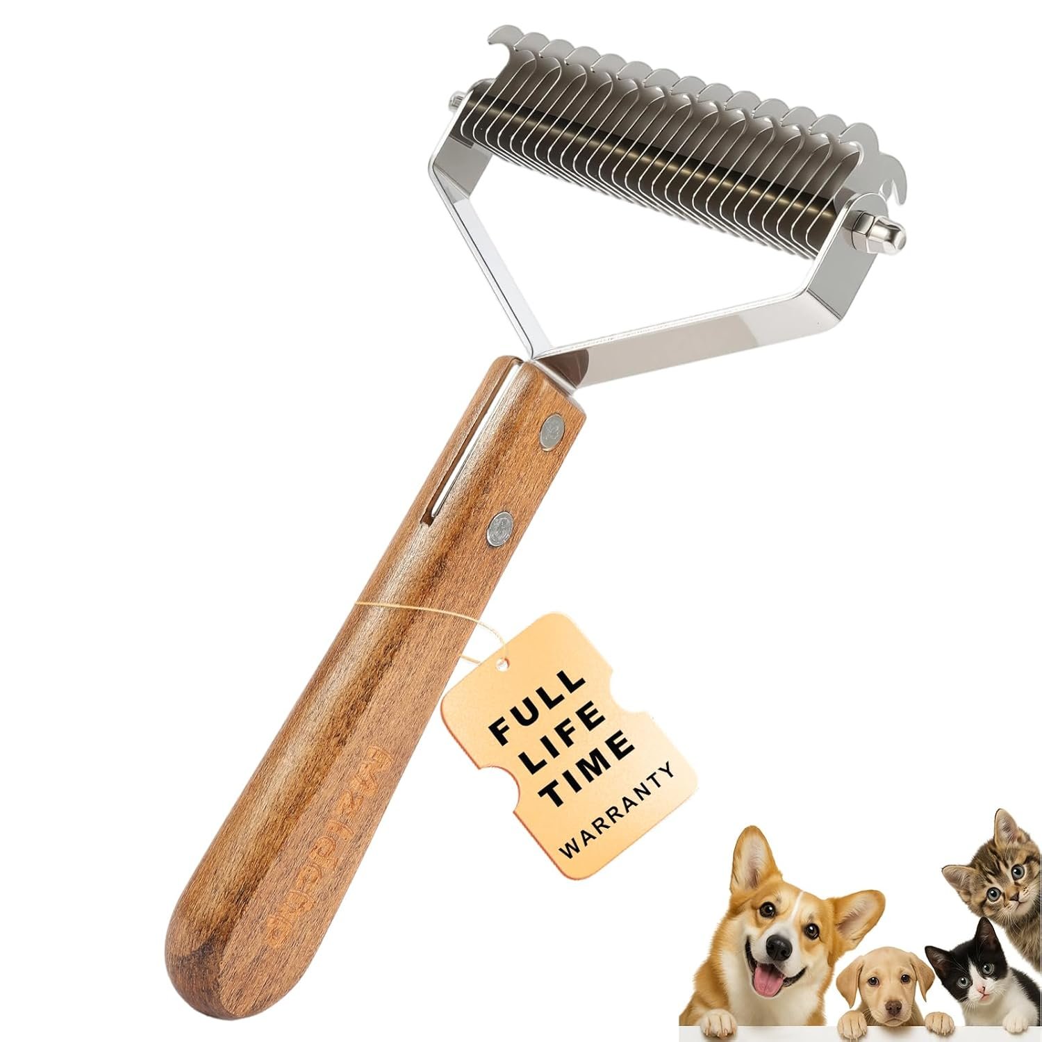 Extra Large 2-Sided Wooden Pet Comb for Dogs & Cats – Professional Deshedding & Dematting Tool, Undercoat Rake for Long & Short Hair, Natural Grooming Brush for Shedding Control