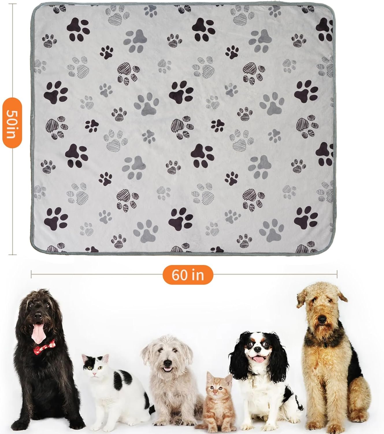 Waterproof Dog Blankets Pet Blanket 50″x60″, Soft Fluffy Sofa Car Bed Protector, Reversible Sherpa Fleece Dog Blanket for Large Dogs(Light Grey-Paws)