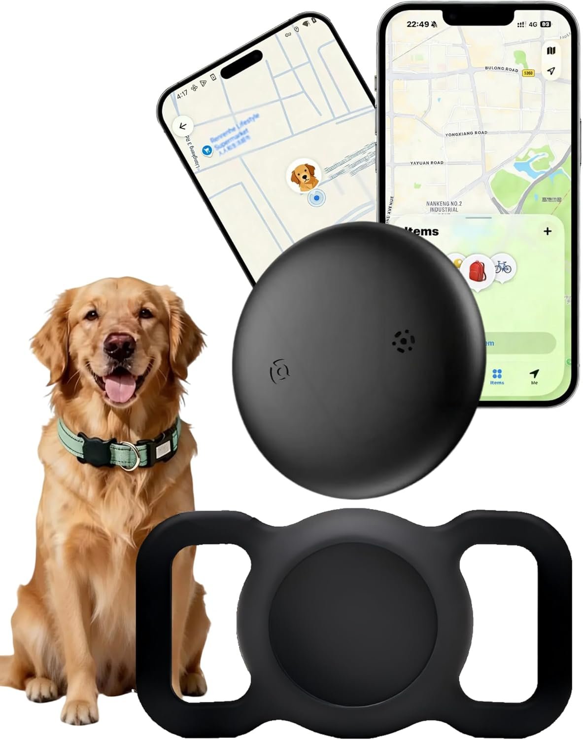 GPS Tracker for Dogs Collar (Android & iOS) – Bluetooth Dog GPS Tracker Smart Cat Activity Tracker, No Subscription, Works with Google Find Hub & Apple Find My App, Anti-Lost for Pet Items Keys Black
