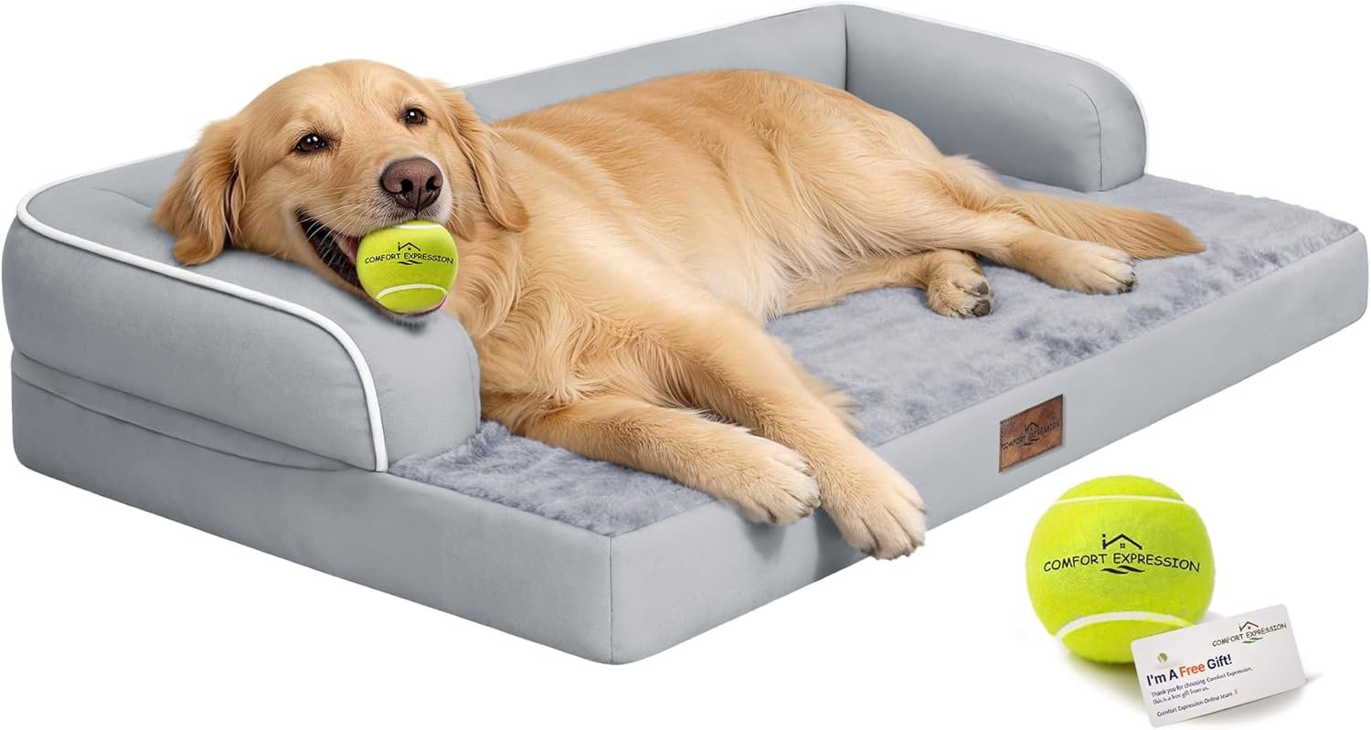 Comfort Expression Extra Large Dog Bed Orthopedic – XL Washable Pet Bed for Big Dog Waterproof Pet Couch Memory Foam Sofa Bolster with Removable Cover – 42 x 30