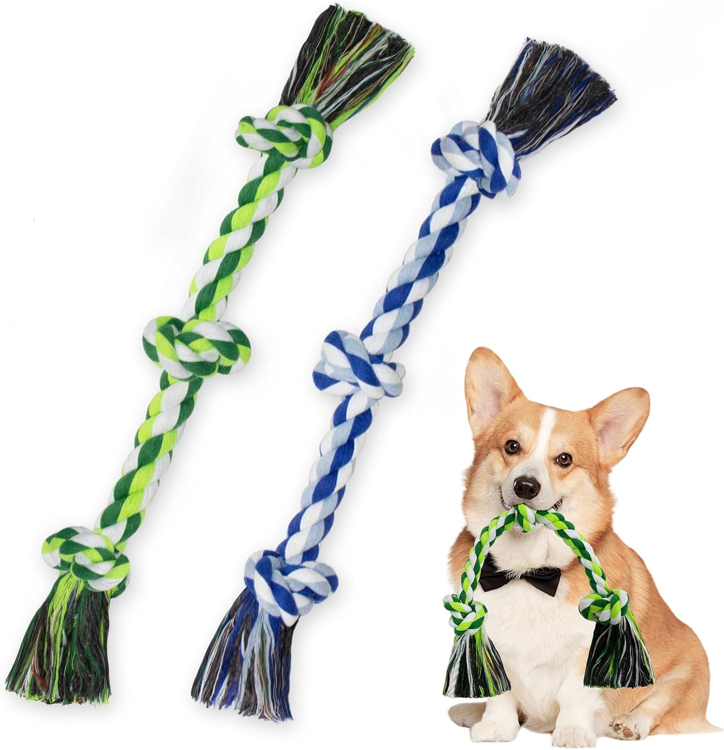 WDZZHOT [2 Pack] Dog Rope Toys, Dog Chew Toy for Medium and Small Dogs, 3 Knots Heavy Duty Puppy Rope Toy, 100% Cotton Tug of War Dog Toys for Boredom, Teeth Cleaning