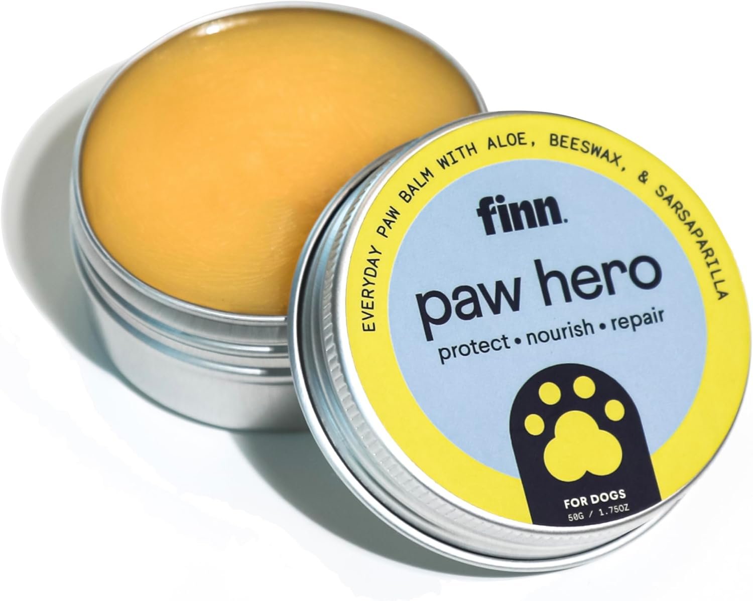 Finn Paw Hero Natural Dog Paw Balm | Hot Pavement, Sand & Trail Protection | Moisturizes Dry, Cracked Pads | Lick-Safe Ointment for Spring & Summer Activities – 1.75 oz