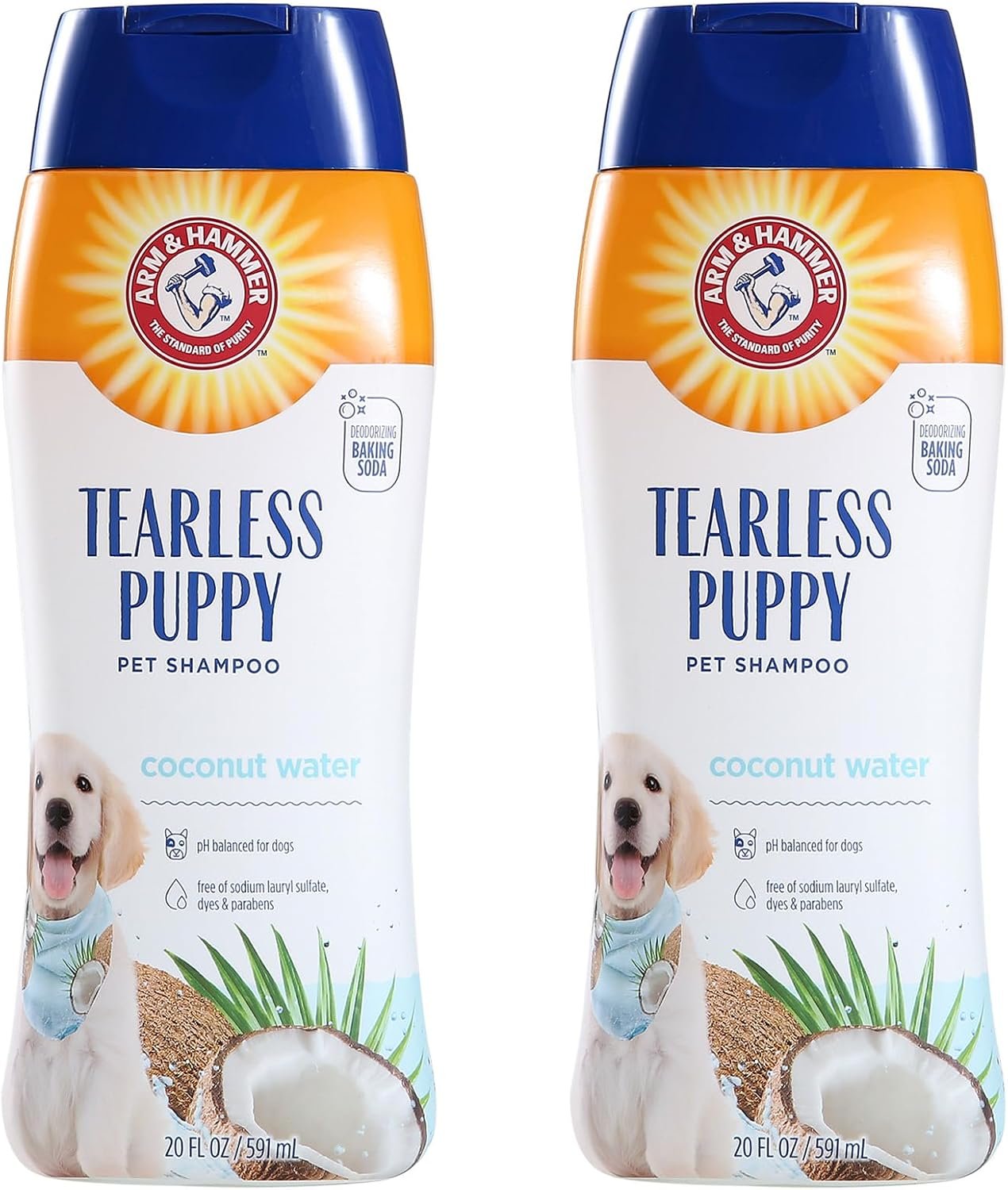 Arm & Hammer for Pets Tearless Puppy Shampoo, Gentle Tearless Formula for Puppies and Dogs, Baking Soda Odor Control, Coconut Water Scent, pH Balanced, 20 Fl Oz – 2 Pack
