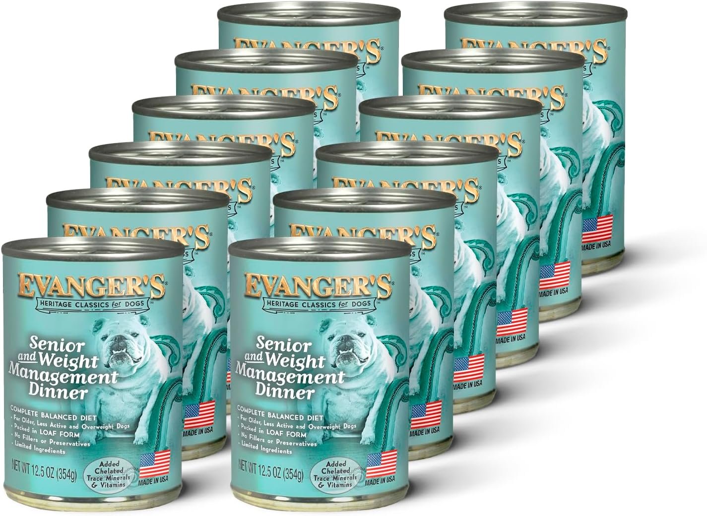 Evanger’s Heritage Classics Senior & Weight Management Dog Food – 12 Count, 12.5 oz Each – Balanced Meat-Based Formula for Older, Overweight & Less Active Dogs – Grain & Gluten Free
