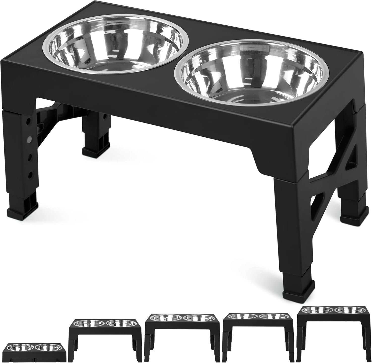 Niubya Elevated Dog Bowls with 2 Stainless Steel Dog Food Bowls, Raised Dog Bowl Adjusts to 5 Heights (3.15″, 8.66″, 9.84″,11.02″, 12.2″) for Small Medium and Large Dogs