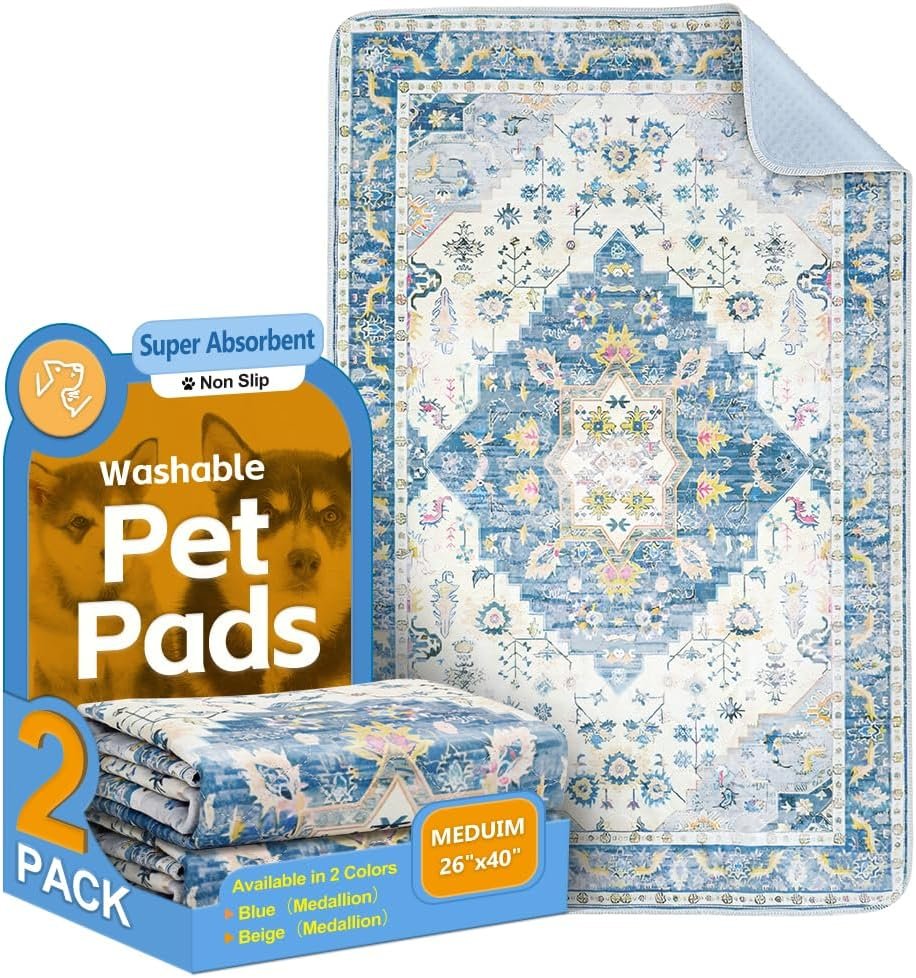 Washable Pee Pads for Dogs, 2 Pack Reusable Puppy Training Pads 40″x26″ Super Absorbent Waterproof Dog Training Pads, Non-Slip Potty Pads, Whelping Pads Litter Mat