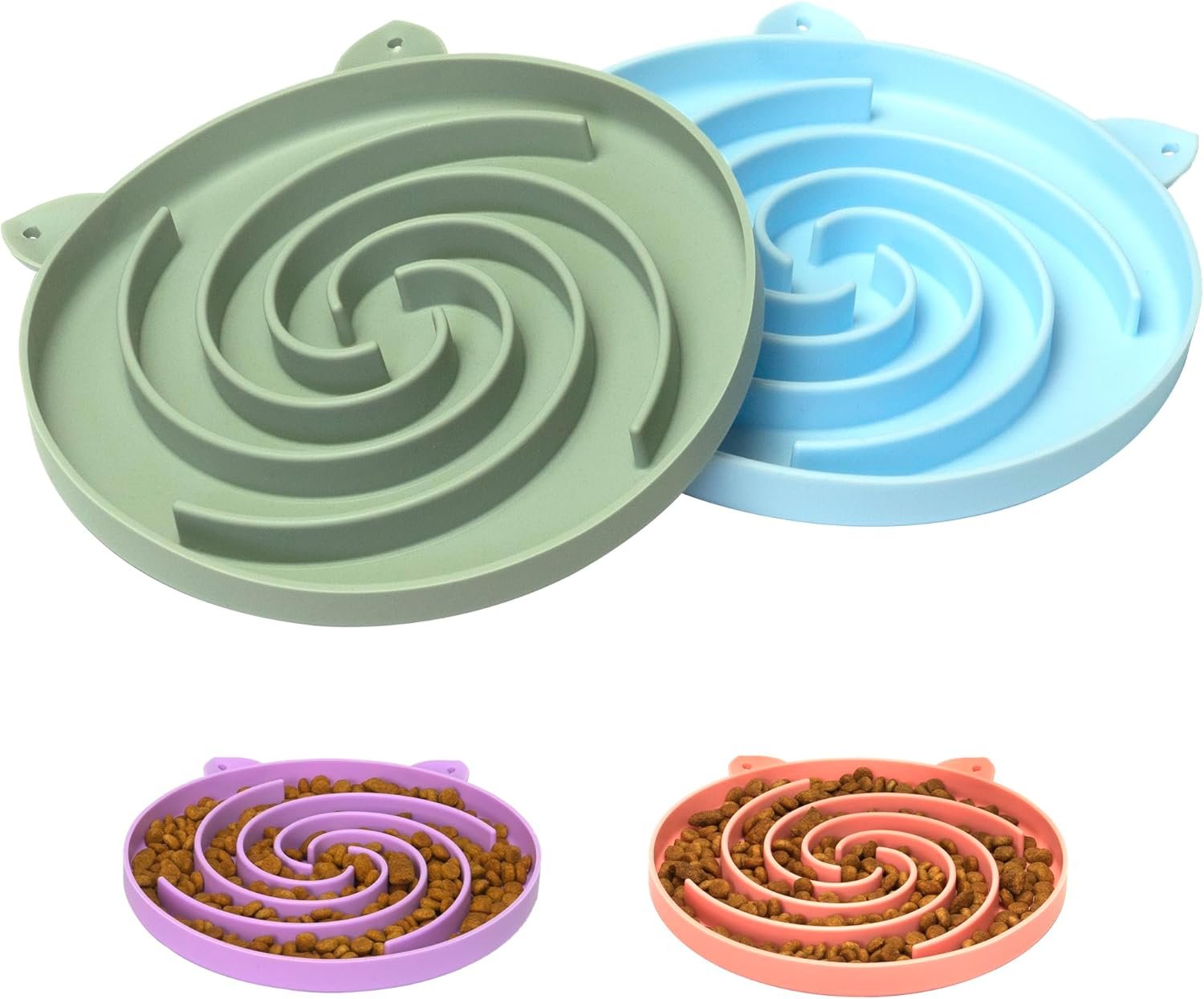 Bifeaw Slow Feeder Cat Bowl, Easy to Clean Silicone Bowl, Ideal for Dry and Wet Food (Green and Blue)