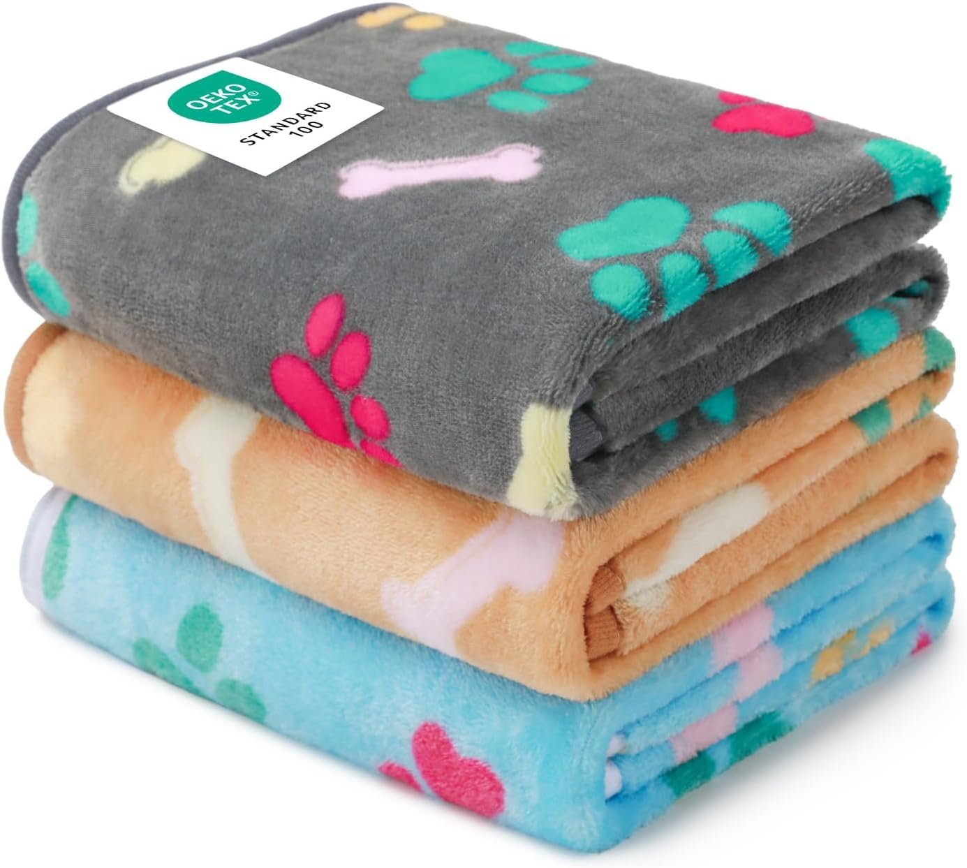 Luciphia 1 Pack 3 Blankets Fluffy Premium Fleece Pet Blanket Flannel Paw Printed Throw for Dog Cat(Small 23×16”, Grey/Brown/Blue)