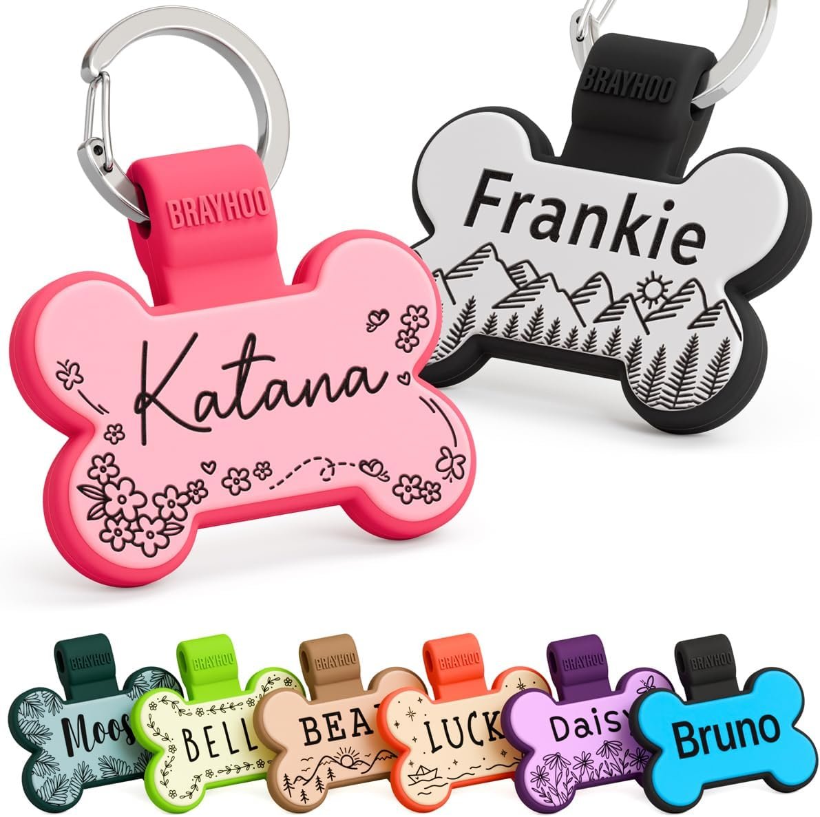 Dog Tags Personalized for Pets — Custom Deeply Engraved, Lightweight, Silent Silicone Name ID Tags — No More Jingling