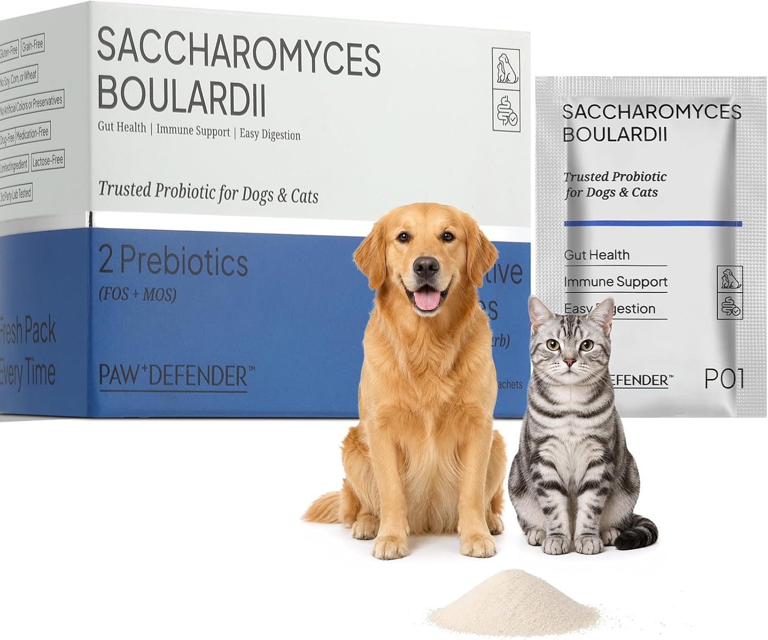 Probiotics for Dogs & Cats, Cat & Dog Probiotics for Digestive Health with Prebiotic & Enzymes and S. Boulardii, Probiotic Powder Support for Occasional Diarrhea, Gut Health & Immunity, 30 Packs