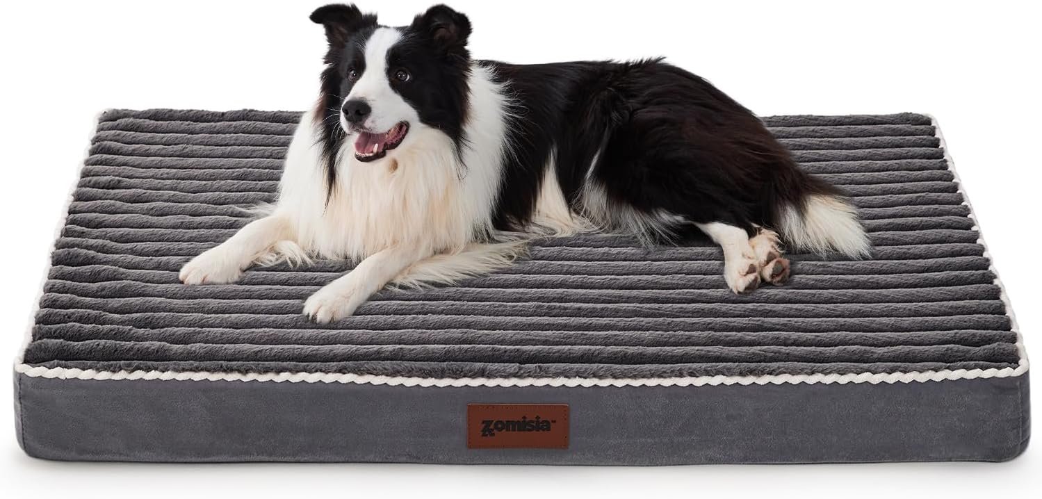 ZOMISIA XL Dog Crate Bed for Extra Large Dogs – Waterproof Puppy Bed for 42 Inch Kennel with Removable Washable Corduroy Cover, Orthopedic Support with Egg Crate Foam Filling, Grey