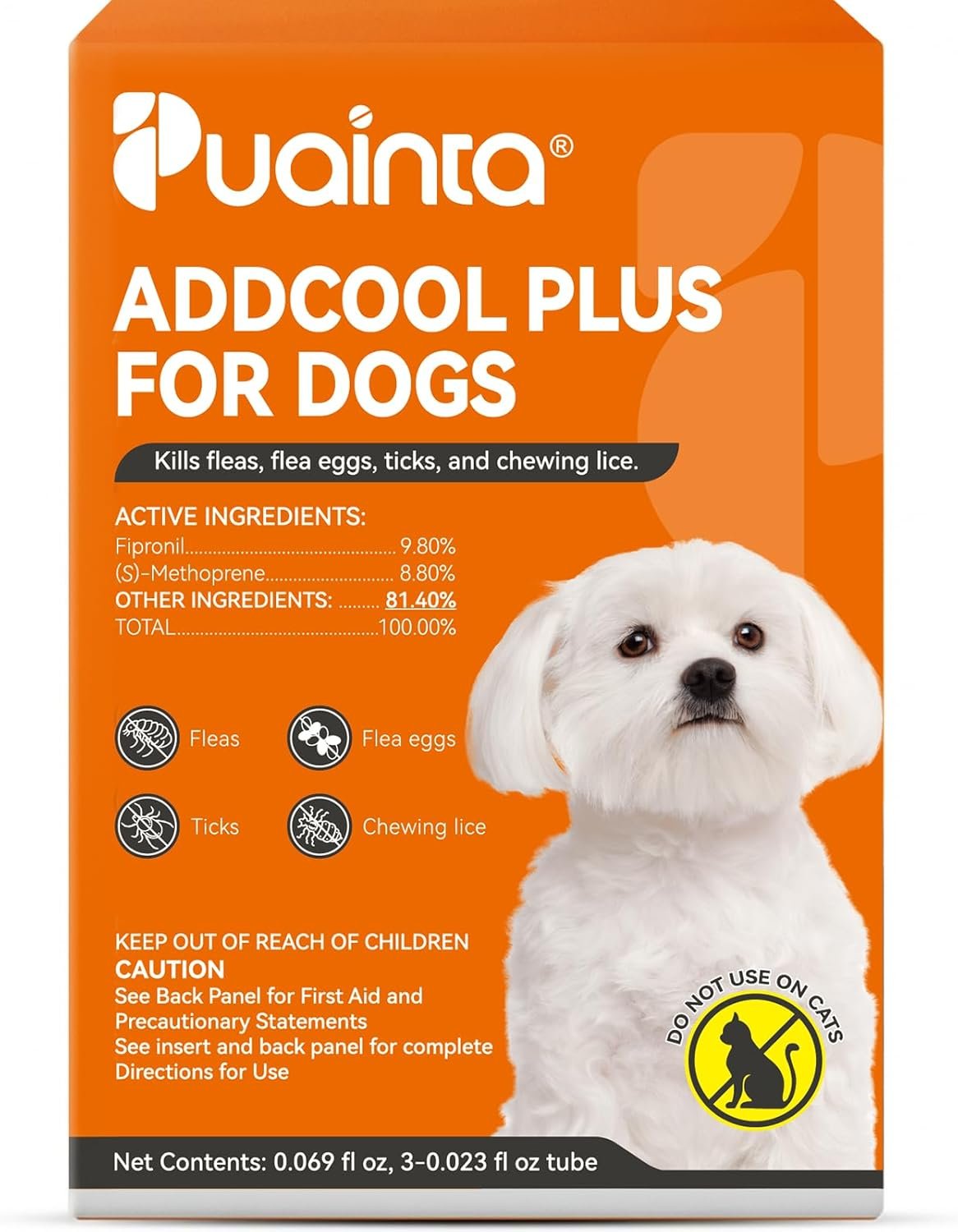 PUAINTA Addcool Plus Flea and Tick Prevention for Small Dogs & Puppies (5-22 lbs), Professional Topical Treatment, 3 Monthly Doses, Fast-Acting Waterproof Dog Flea Drops