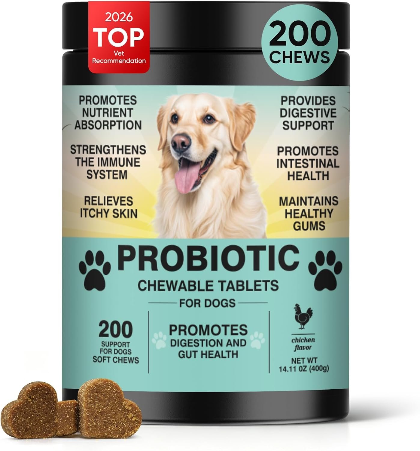 Probiotics for Dogs Gut Digestive Health Probiotic Chews for Dogs Digestive Enzymes Relieve Diarrhea Immunity Oral Problems Itching Constipation Prebiotics Dog Probiotics 200 Ct Chicken