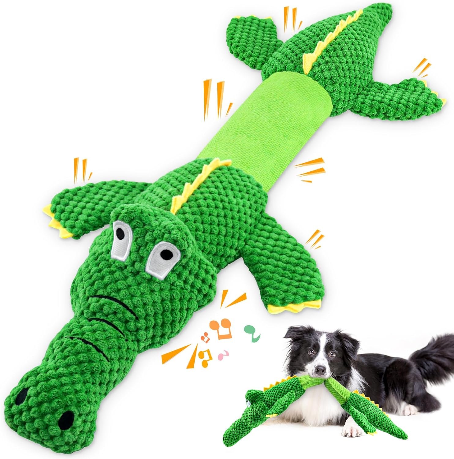 WOWBALA Dog Squeaky Toys, 24-31 Inch Stretchable Crocodile Plush Toy, Interactive Tug of War Toy for Puppies, Small, Medium and Large Dogs, Crinkle Chew Toy for Indoor & Outdoor Fun