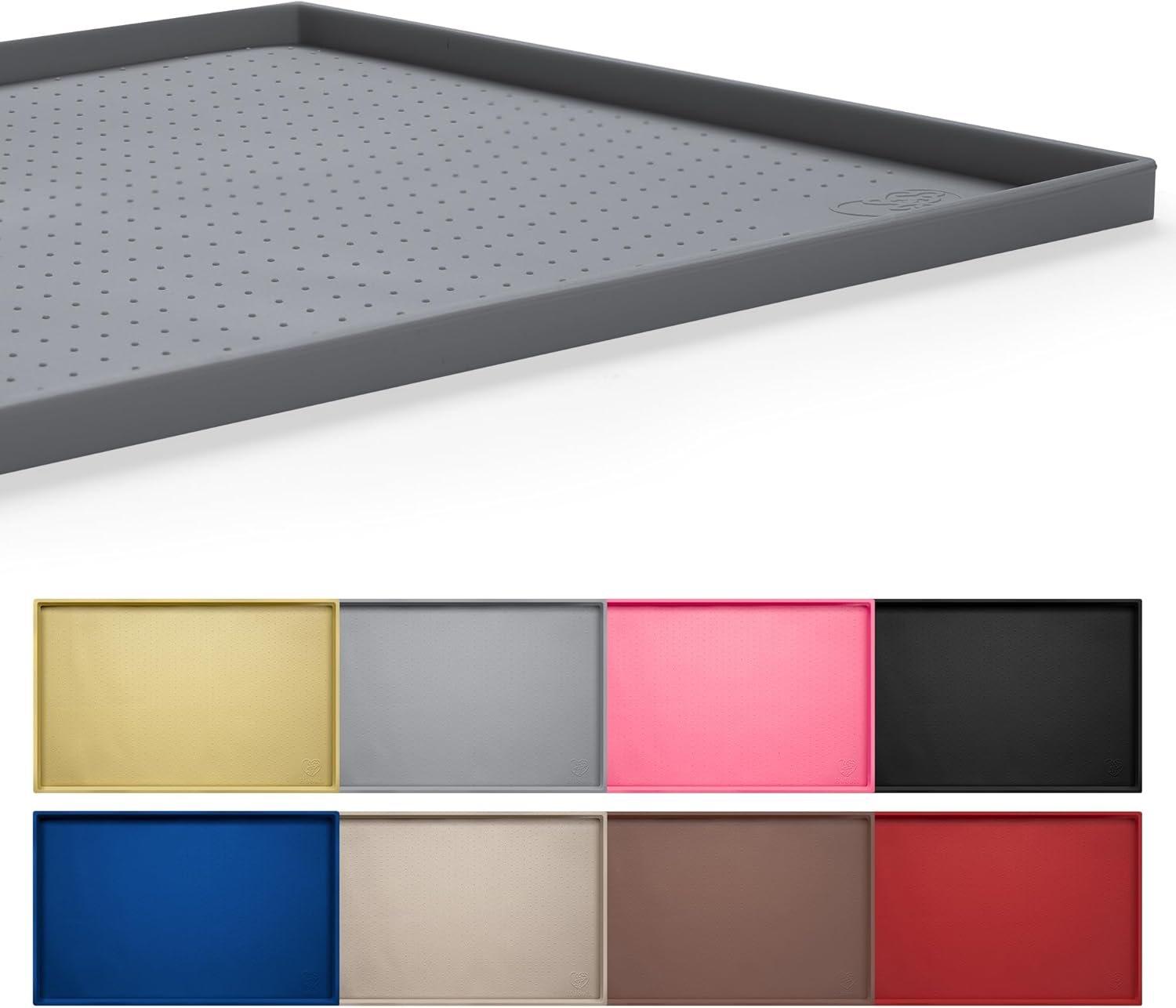 Hubulk Dog Feeding Mat,100% Waterproof BPA Free Silicone Pet Food and Water Bowl Placemat,Dishwasher, High Raised Edge to Prevent Spills,Nonslip Tray to Stop Messes on Floor (19″x12″x0.5″, Grey)
