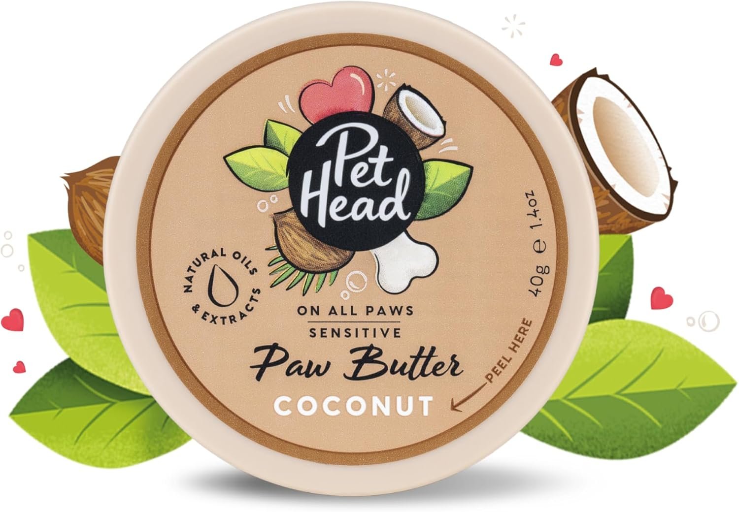 Pet Head On All Paws Coconut Paw Butter | Soothes & Nourishes for Soft Crack-free Paws and Noses | Paw Moisturizer Balm | Vegan | Lick-Safe | Gentle Formula for Puppies | Made in USA | 1.4 oz.