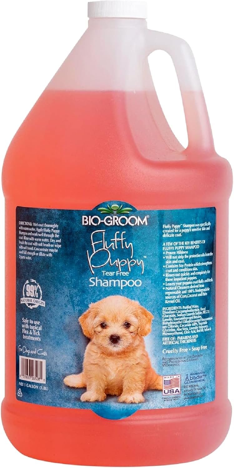 Bio-Groom Fluffy Puppy Tear-Free Shampoo- Dog Bathing Supplies, Puppy Shampoo, Cat & Dog Grooming Supplies for Sensitive Skin, Cruelty-Free, Made in USA, Tearless Products – 1 Gallon