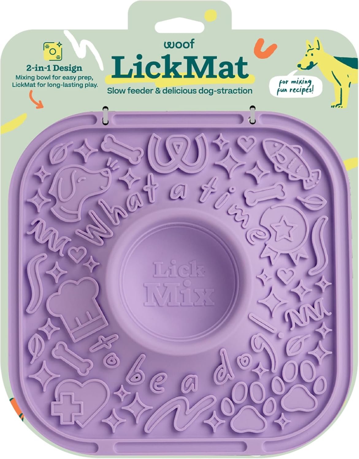 WOOF LickMat – Easy-to-Clean Lick Mat for Dogs – Slow Feeder Mat with Non-Slip Design – BPA-Free Silicone Lick Mat – Interactive Dog Toys – Lavender