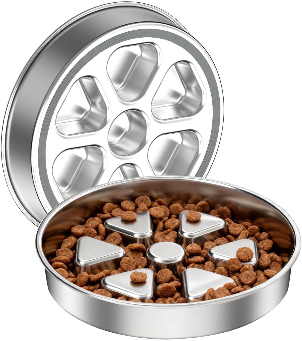 Kactoily Stainless Steel Slow Feeder Dog Bowl, 2.5-3 Cup Heavy Duty 304 Food-Grade Metal Maze Bowl, Non-Slip Base Slow Eating Feed Dish for Medium & Large Dogs