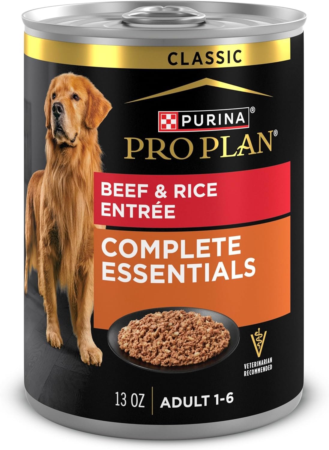 Purina Pro Plan Complete Essentials Classic Pate Dog Food, Beef and Rice Entrée – (Pack of 12) 13 oz. Cans