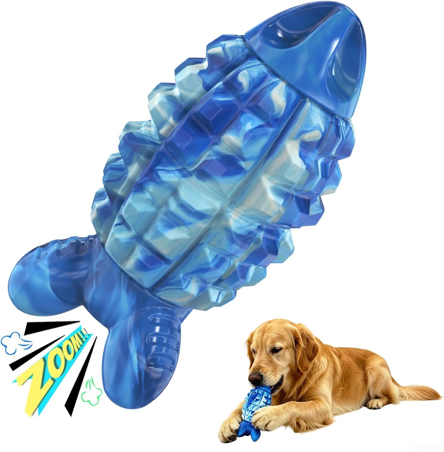 YINEYA Tough Dog Toys for Aggressive Chewers, Durable Dog Chew Toys for Medium & Large Breeds, Squeaker Indestructible Dog Toy to Keep Them Busy, Blue
