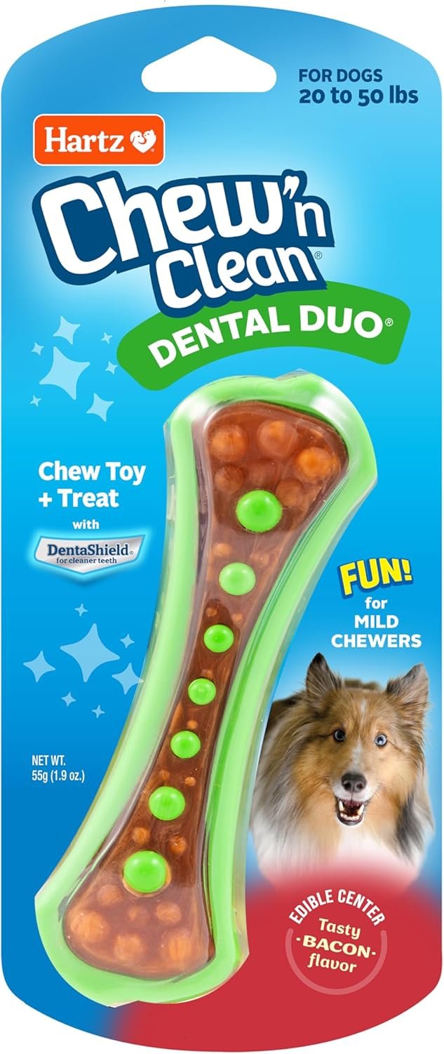 HARTZ Chew ‘n Clean Dental Duo Bacon Flavored Dog Chew Toy – 1 Count