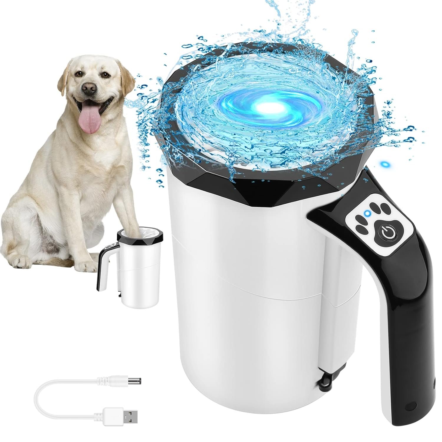 MYPIN Rechargeable Automatic Dog Paw Cleaner, Black – Portable Pet Paw Washer Cup with Soft Silicone Brush, 7.4V High Power, Suitable for Big Dog and Cat Grooming