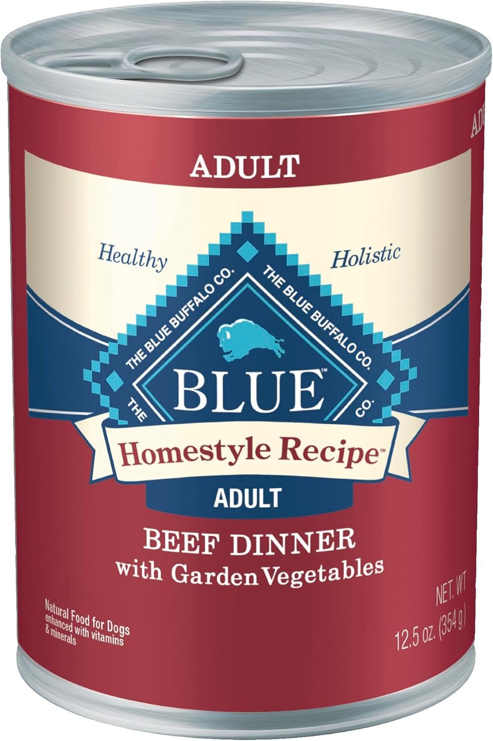 Blue Buffalo Homestyle Recipe Beef Dinner with Garden Vegetables Natural Wet Dog Food for Adult Dogs, Paté with Natural Ingredients, Vitamins & Minerals, 12.5-oz. Can (12 Count)
