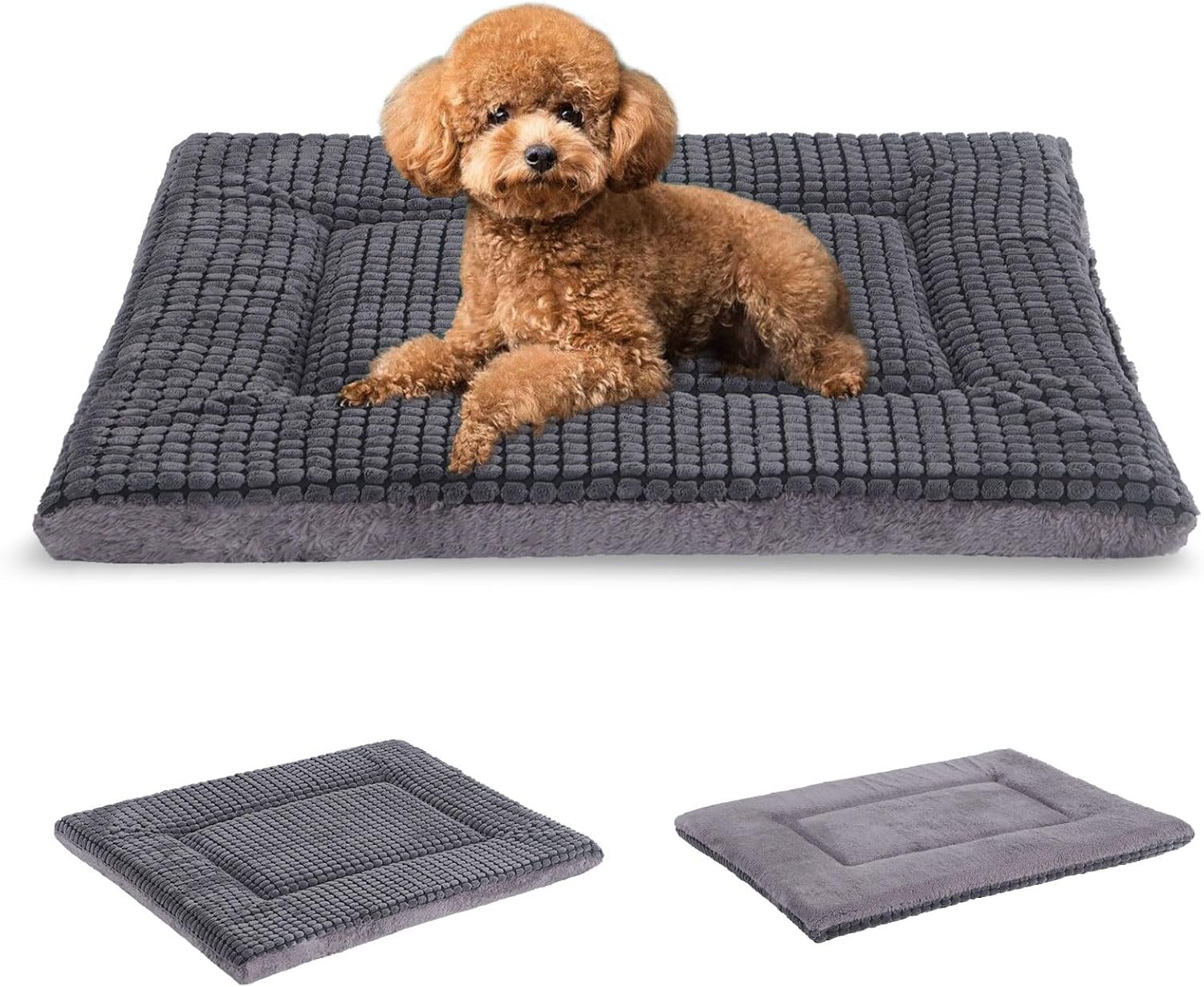 BVAGSS Reversible Dog Crate Pad, Memory Foam Pet Bed Mat, Soft Warm Machine Washable Sleeping Kennel Mattress for Small Medium Dogs XH079 (24”x18”x1.6”,Light Grey)