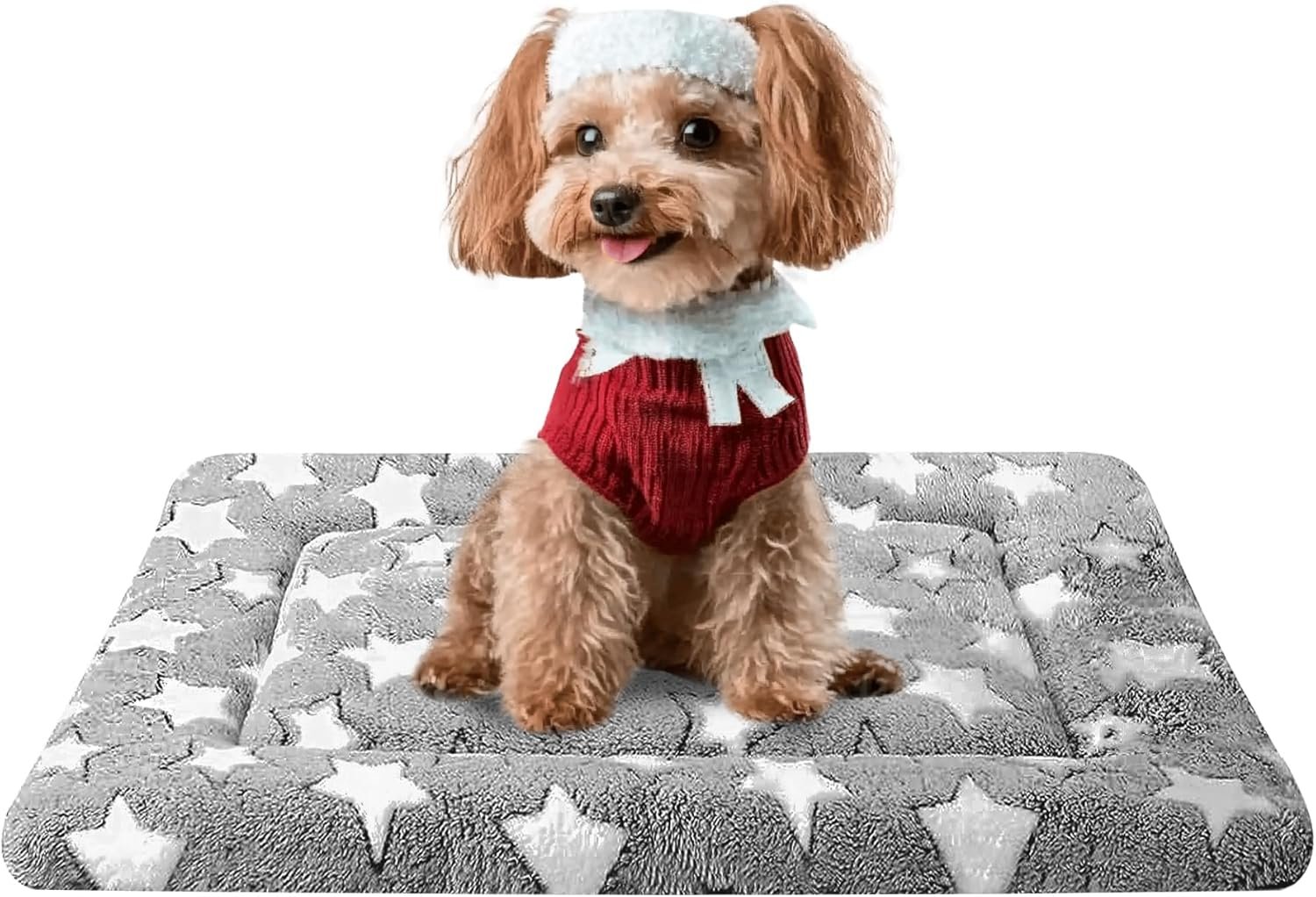 Dog Bed Mat, Reversible Crate Pad & Cute Dog Bed – Machine Washable Kennel Mat with Ultra Soft for Small Dogs (Cool/Warm), 24″ x 18″, Grey&Star