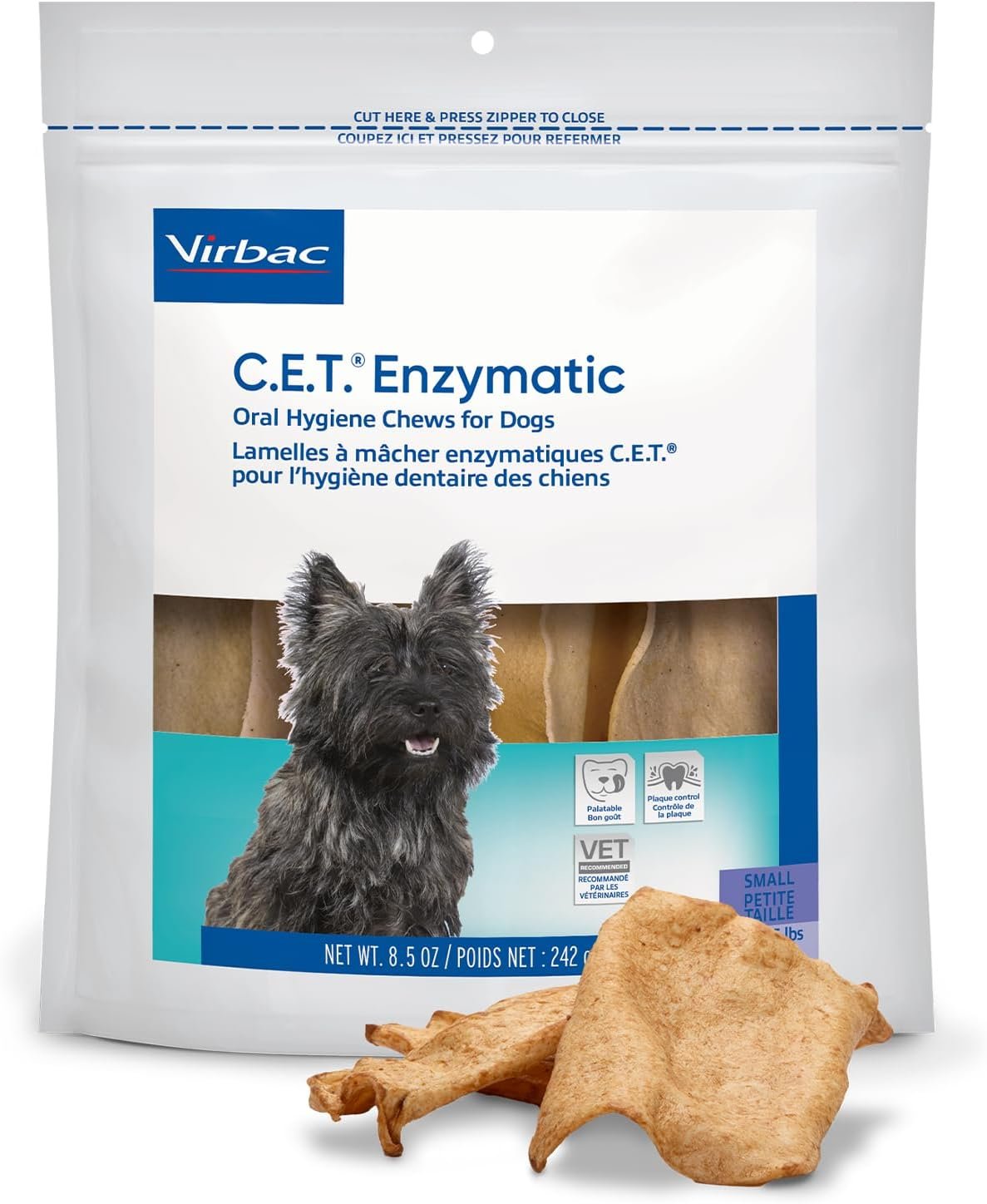 Virbac C.E.T.® Enzymatic Oral Hygiene Chews for Dogs, Small – Plaque & Tartar Control – Single Layer Beefhide with Exclusive Dual-Enzyme System & Tasty Chicken Flavor – Easy to Give Dog Dental Chew