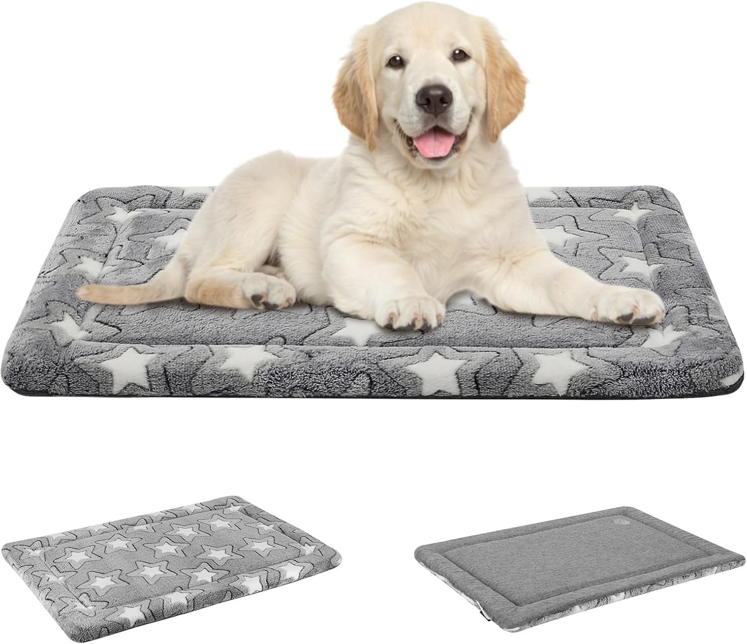 EMPSIGN Dog Crate Pad – Reversible Kennel Mat (Cool & Warm), Machine Washable, Cozy Star Pattern Sleeping Pad for Small Medium Large Dogs, All-Season Pet Bed, Suitable for 30″x20″ Dog Crate, Grey